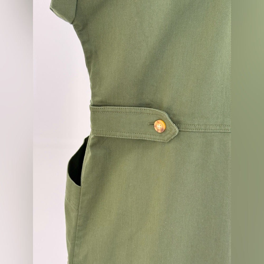 Loft Olive Green Utility Shirt Dress Button Front Safari Style with Pockets SZ-4 - Picture 8 of 12